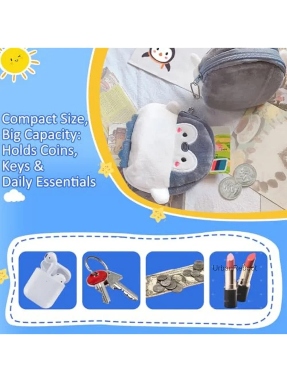 2-Pack Kawaii Penguin Coin Purse Set Keychain Mini Pouch for Kids